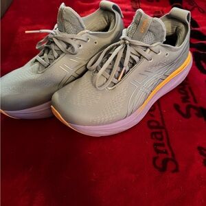 Asics Gray and Orange Athletic Sneakers